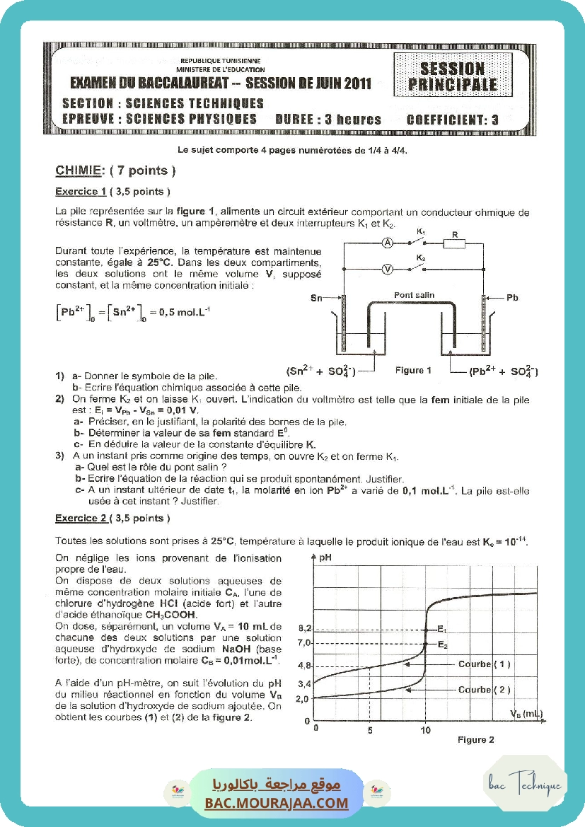 Sujet principale physique Bac 2011 – Section technique